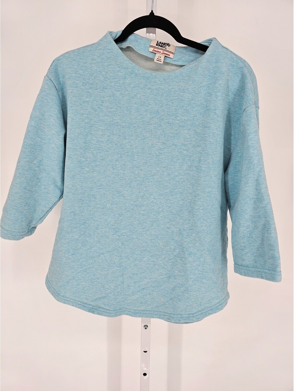 Lands End Womens Sz S Serious Sweats 3/4 Sleeve Sweatshirt Light Sky Blue